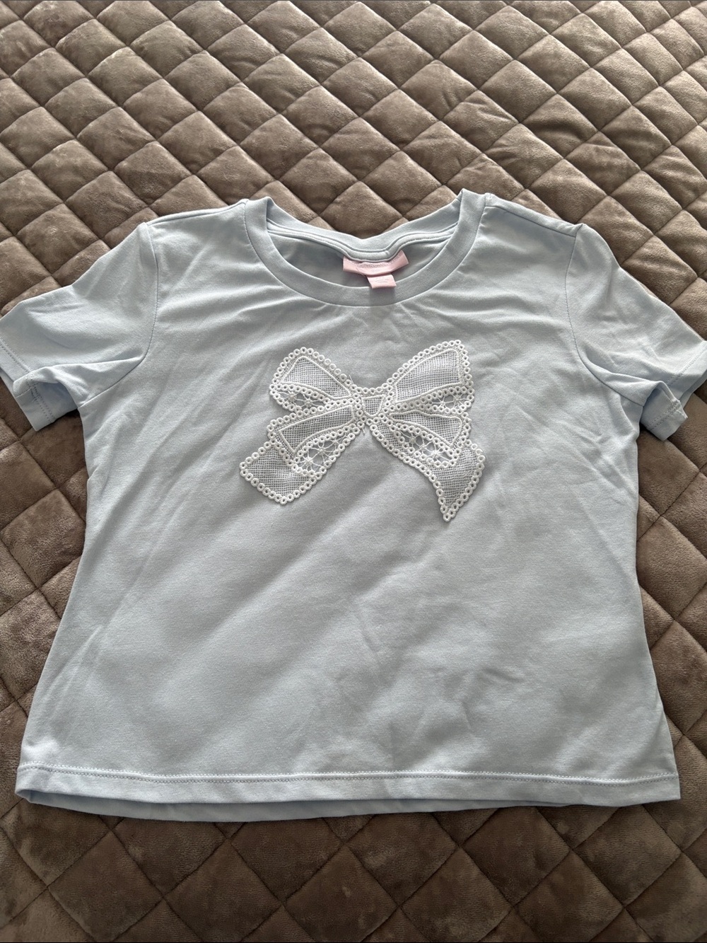 LoveShackFancy Pale Blue Tee with White Bow Appliqué🩵